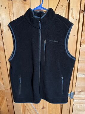 Eddie Bauer Black Fleece Vest with Gray Trim